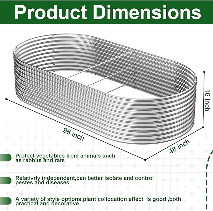 2 Pack Tall 8x4ft Galvanized Raised Garden Bed Outdoor,Metal Garden Bed for Vegetables,Steel Raised Beds for Gardening,Above Ground Garden Box for Flower