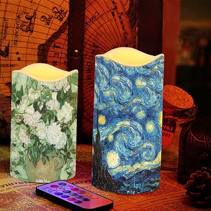 Ystardream Art Work Candles Plastic Moving Flickering LED Candles with Remote Color Changing & Timer,4 Packs Won't Melt Candle for Room Decor Accessories for Christmas Halloween