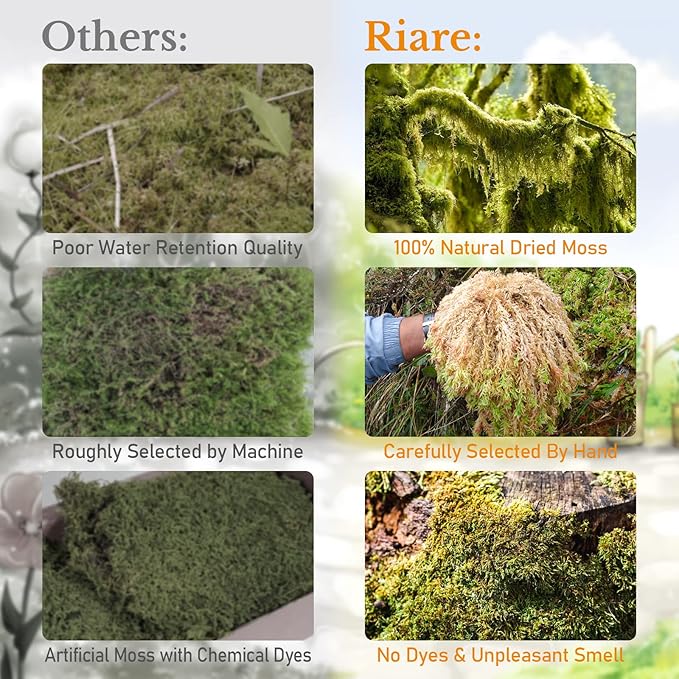 Riare 10 OZ Premium Sphagnum Moss- Natural Long Fibered Sphagnum Peat Moss Plants Moss Dried, Carnivorous Plants Moss Orchid Potting Mix for Orchids, Carnivorous Plants, Succulent (12QT)