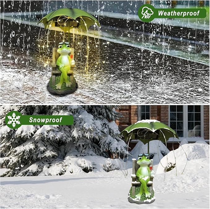 Solar Garden Frog Decor Statue Fairy Garden Accessories Outdoor Figurine LED Lights Art Housewarming Gift for Patio,Yard,Lawn Ornament Women Gardening Decoration Gifts