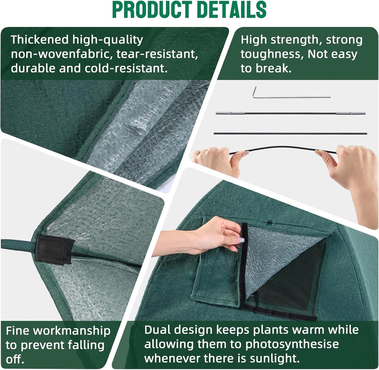 2 Packs Plant Cover Freeze Protection Blanket, 28''x28''x30'' Outdoor Garden Fabric Cover with Poles and Stakes for Winter Frost, Shade Cloth Plant Guard for Shrubs, Small Trees, Green