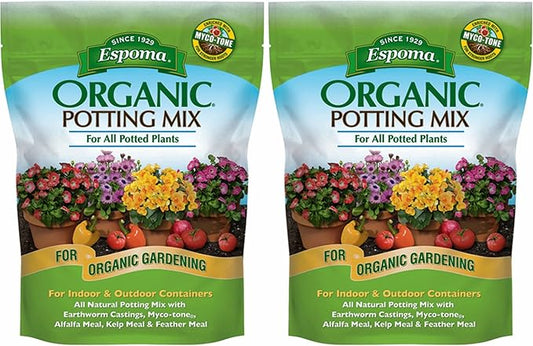 Espoma Organic Potting Soil Mix - All Natural Potting Mix For All Indoor & Outdoor Containers Including Herbs & Vegetables. For Organic Gardening, 8qt. bag. Pack of 2