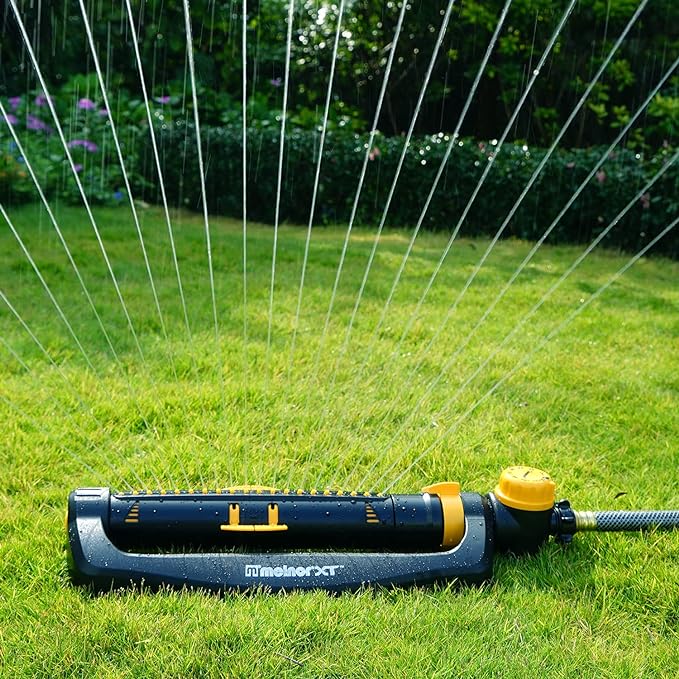 Melnor 65133AMZ XT Turbo Oscillating Sprinkler W/Timer, 4,500 sq. ft., Quick Connect Bundle, 2-Way Adjustable, Black, Yellow