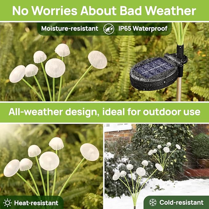 Solar Garden Lights, 2-Pack Dual Mode LED Solar Mushroom Lights, Waterproof Firefly Outdoor Decor for Yard, Patio, and Pathway – Warm White Jellyfish Ambiance