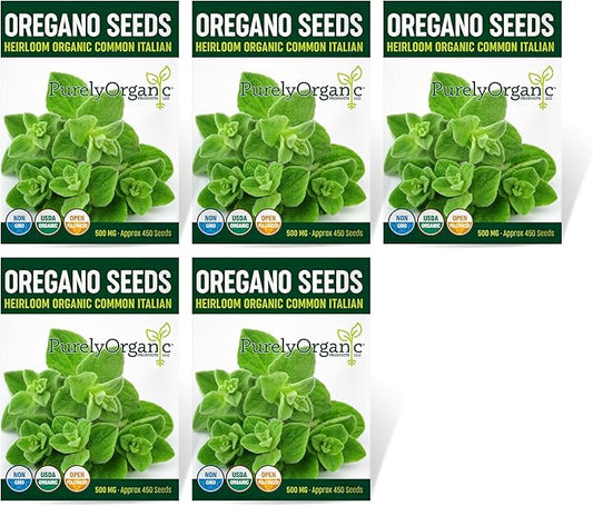 Organic Common Italian Oregano Seeds - USDA Organic, Non-GMO, Open Pollinated, Heirloom (5 Packets - 2.5 Grams - Approx 2250 Seeds)