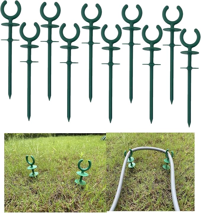 20 Pcs Green Garden Hose Guide Stakes Holiday Lights Holder Light Duty High Toughness Plastic Nails Tools for Garden Yard Plant Protection (20)