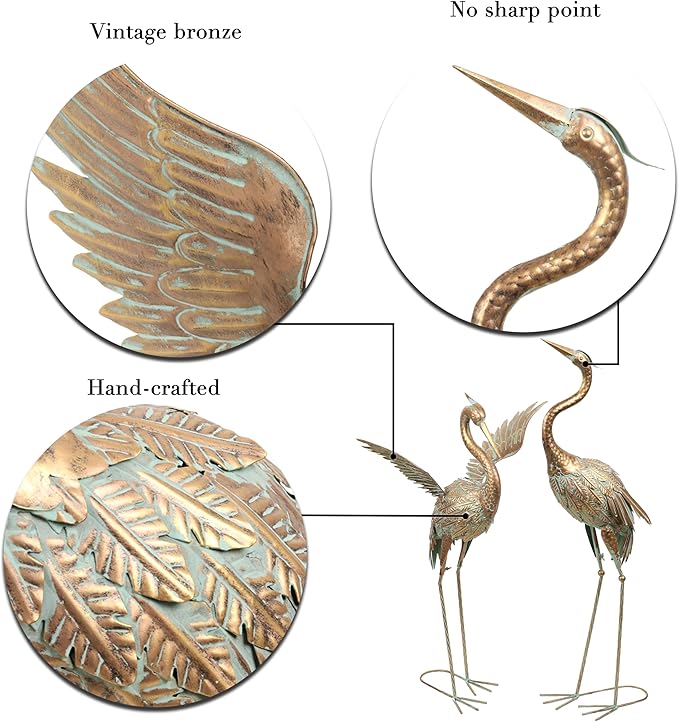 TERESA'S COLLECTIONS Yard Decorations Outdoor Garden Statues, Gold Metal Crane Yard Art, 25-26inch Lawn Ornaments for Backyard, Outside Porch, Patio, Wedding Decor,Set of 2,Spring Decor,Gifts for Mom