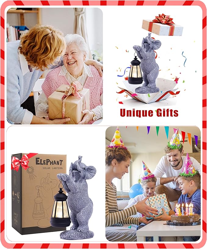 Nacome Solar Elephant Outdoor Statues for Garden: Outside Decor with Lantern Clearance for Yard Art Lawn Ornaments Porch Patio Balcony - Gifts for Grandma Mom Women