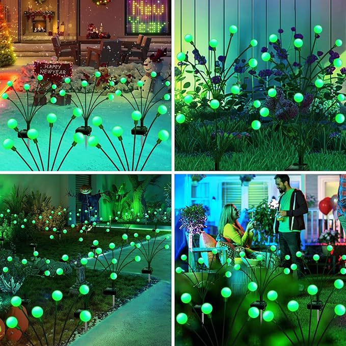 Solar Firefly Light, Christmas Lights for Outside Decorations, 4 Pack 24 LED Green Solar Garden Lights, Outdoor Waterproof Garden Decor for Yard Patio Pathway Lawn Christmas