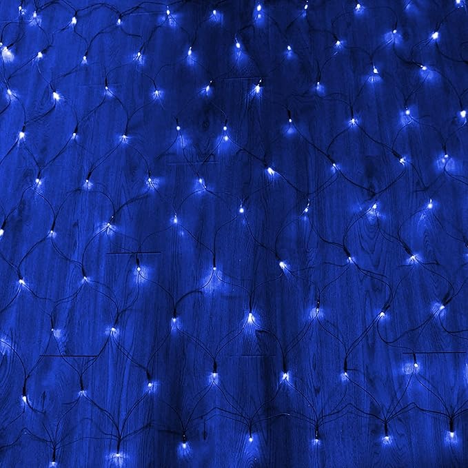 Dazzle Bright Christmas Net Lights, 360 LED 12FT x 5 FT Green Wire Waterproof Connectable String Lights with 8 Modes, Christmas Outdoor Lights for Bushes Garden Party Wedding Holiday Decoration (Blue)