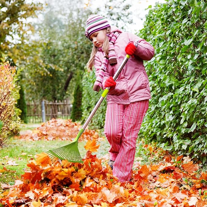 Leaf Rake Set, Garden Rakes for Leaves, 65inch Adjustable Long with 16" Wide Metal Tines, Lawn Rake with Two Lightweight Leaf Scoop-Gardening Grabbers for Leaf Lawn Grass Removal