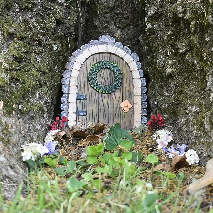 MUAMAX Fairy Garden Door Accessories Miniature Garden Doors Wall Indoor/Outdoor Mystical Door for Tree Trunk Decor Gnome Home Door Magical Door for Fairy(Brown)