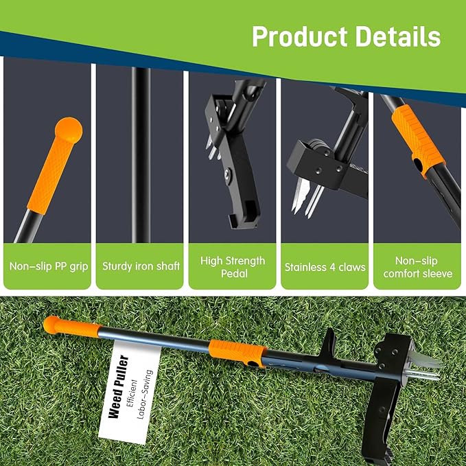 EEIEER Weed Puller Tool, 40’’ Manual Weeding Tools for Gardening, Integrated Weeds Removal Tool with 4 Claws for Lawn Yard Garden Patio