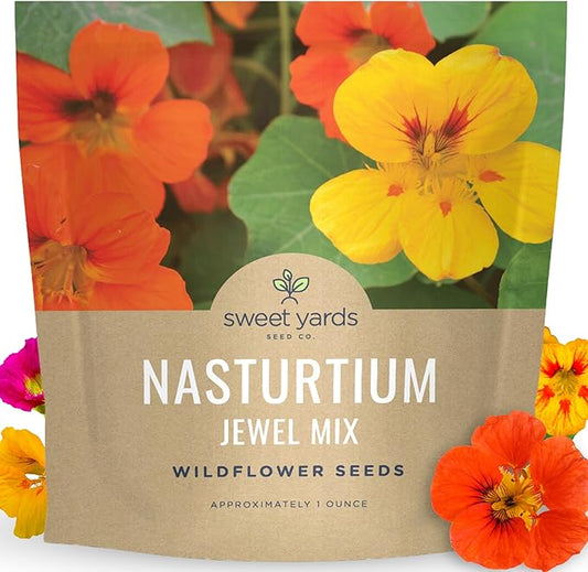 Nasturtium Jewel Mix - Large 1 Ounce Packet - 200 Flower Seeds for Planting - Tropaeolum majus