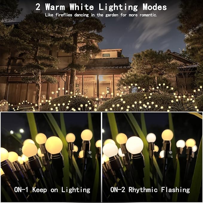 Solar Lights for Outside,4Pack 10Led Swaying Solar Garden Lights, Firefly Lights with Highly Flexible Copper Wires, Sway by Wind, Solar Lights Outdoor Waterproof with 2modes for Yard Patio Path Lawn