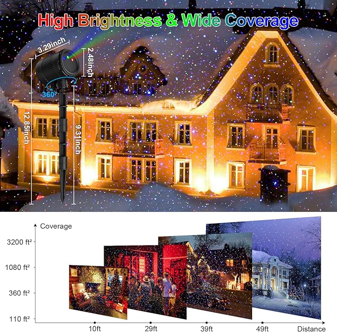 Laser Christmas Projector Lights Outdoor,3 Colors Laser Projection Light with Remote Moving Firefly Light Show,Waterproof Holiday Projector for Garden Patio Camping Party Decoration & Gift