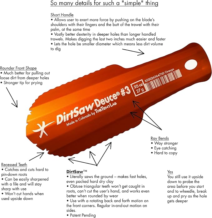 DirtSaw® Deuce #3 - .97 oz Ultralight Backpacking Trowel, Color: Gold