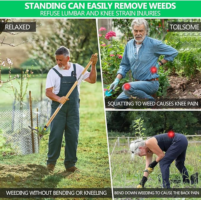 Weed Puller, Stand-Up Weed Puller Tool with Long Handle & 4-Claw Steel Head, 3-Sectioal Pole Design, Garden Hand Weeding Tool - Easily Remove Weeds Without Bending, Pulling,or Kneeling