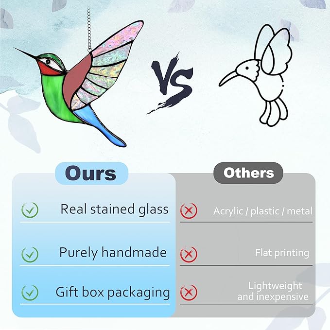 Hummingbird Gifts,Stained Glass Window Hanging,Handmade Suncatcher,Beautiful Hummingbird Ornament,Birthday for Ladies,Mom,Grandmas,and Bird Lovers