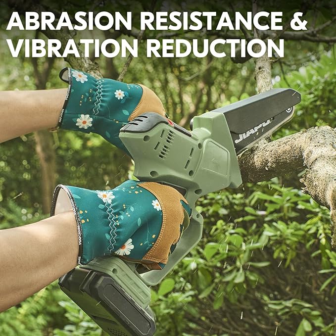 Vgo... 1Pair Gardening Gloves for Women, Goatskin leather Thorn Proof Working Gloves for Weeding, Digging, Raking, Pruning and Planting,Touchscreen(L,Dark Green,GA7471)