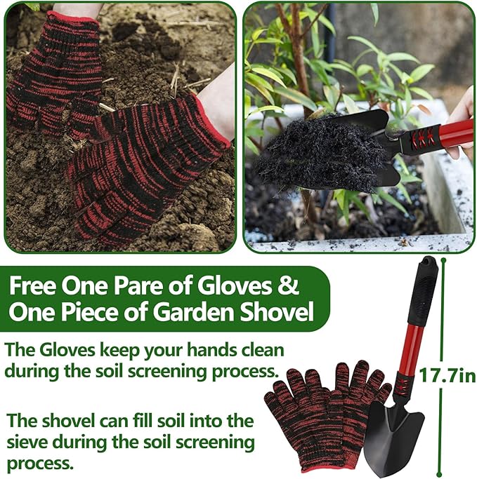 Large Soil Sifter, Dirt Sifter for Gardening, for Use in a Wheelbarrow, Compost Sifter, Garden Sieve for sifting Little Rocks/Top Soil/Leaves/Loam Soil/Sand/Gravel (17.8”×34.5” with Mesh Screen 1/2")