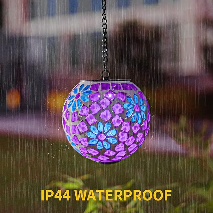 VCUTEKA Hanging Solar Lights Outdoor - Solar Powered Waterproof Landscape Lanterns with Mosaic Design for Patio, Yard, Garden and Pathway Decoration
