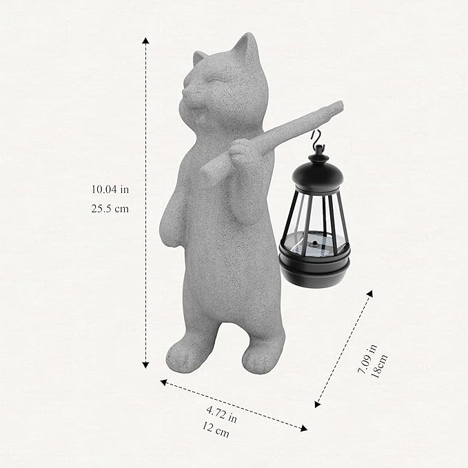 Solar Powered Garden Resin Statue Lights, 10 Inch Waterproof Outdoor Animal Cute Cat Figurine Lights, Suitable for Patios, Balconies, Lawns, Courtyards, Etc. (Walking01)