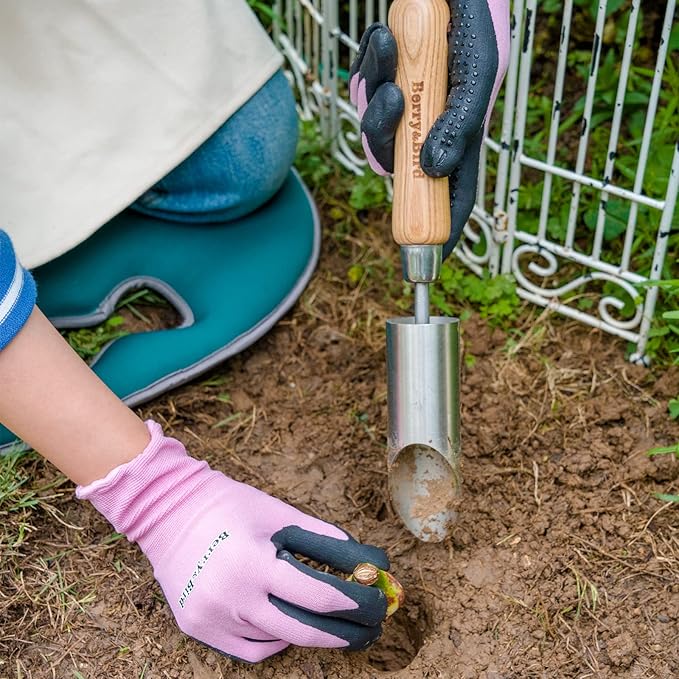 Berry&Bird Bulb Planter Tool, 12" Garden Bulb Transplanter Tool, Stainless Steel Manual Hole Digger with Wooden Handle, Transplanting Agricultural Dibble Tool for Seed Planting & Flower Planter