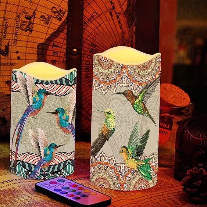 Ystardream Hummingbird Boho Flameless Candles Flicker Spring Summer Theme Decorative Decor for Wedding Date Proposal Easter Dinner Table Home Mother's Day Gift
