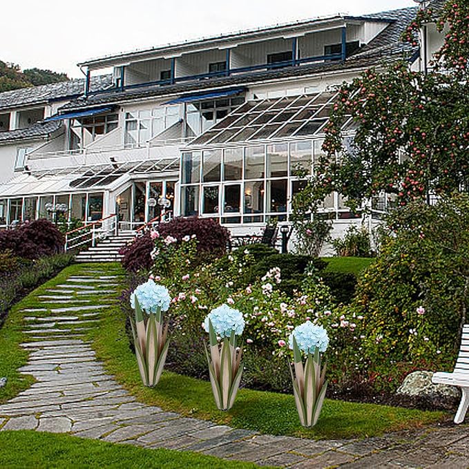 Large Metal Agave Plant, 2 Pack Big Tequila Rustic Sculpture witn Hydrangea, Rustic Metal Agave Plants Garden Lawn Home Ornaments, for Yard Stakes, Garden Figurines, Outdoor Patio (2 Blue Hydrangea)