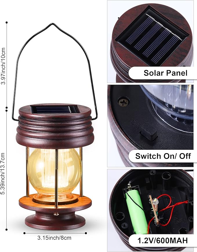 4 Pack Hanging Solar Lanterns Waterproof Lights Powered Led Decorative Landscape Light Table Lamp with Design for Patio, Garden, Yard, and Pathway Decor, Warm