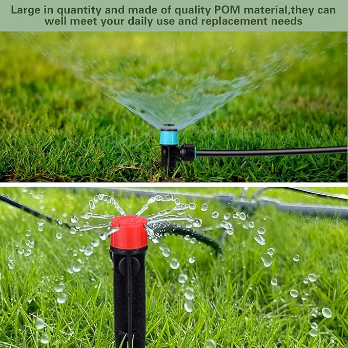 100 Pcs Drip Irrigation Emitters for 1/4" Tubing 50 Micro Irrigation Emitters Sprayer 50 Adjustable 360 Degree Water Flow Drippers for Garden Irrigation System(Red, Blue, Fast Connect)