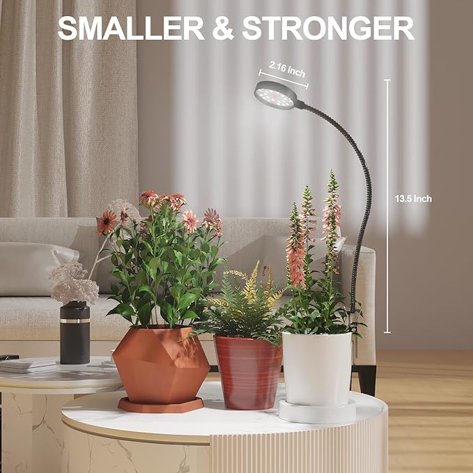 GYTF LED Grow Light, 6000K White Full Spectrum Pot Plant Light for Indoor Plants, Gooseneck Clip-on Plant Lamp with Dimmable, Auto ON/Off 4 8 12 18Hrs for Succulents Small Houseplants