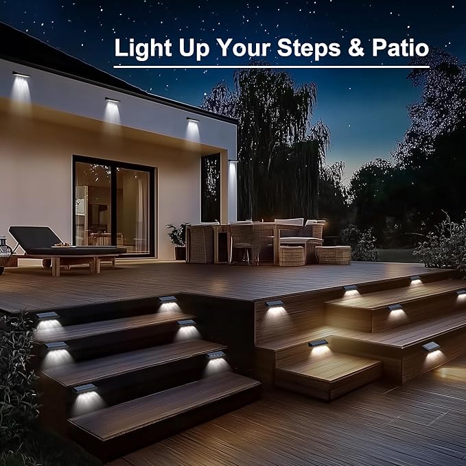 Solar Fence Lights Outdoor Waterproof IP65, 8 Pack Fence Lights Solar Powered 60 Lumens Auto On/Off Step Wall Lights Outside Decorations for Yard, Porch, Patio, Stairs, Pool, Deck, Garden-White Light