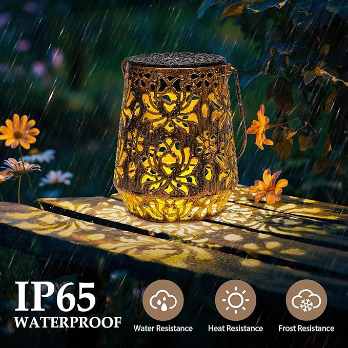 Solar Lanterns Outdoor Decor Waterproof,2Pack Flower Hanging Gifts for Women, Mom, Solar Garden Lights Metal Decoration for Outside,Yard, Patio,Garden,Porch,Pool