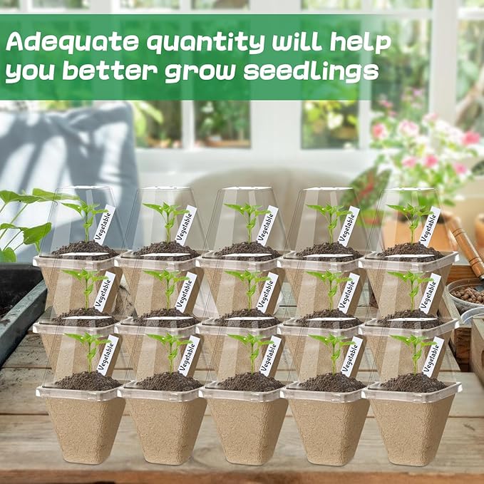 Aulock 36 Sets Plant Nursery Pots with Humidity Dome - 3in Biodegradable Seed Starting Pots, Square Peat Pots with 100 Labels for Garden Flowers Herbs Vegetables Seedlings