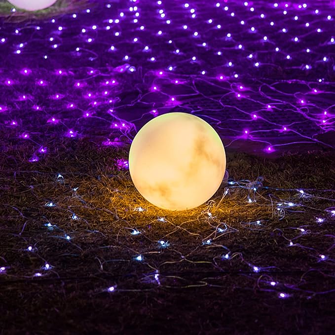 LJLNION Christmas Net Lights, 360 LED 12ft x 5ft Connectable Christmas Mesh Fairy String Lights,8 Modes Low Voltage Safe Adaptor for Xmas Trees, Bushes, Wedding, Outdoor Garden Decorations, Purple