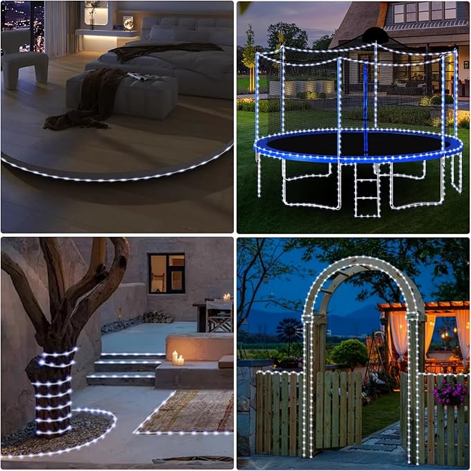 184FT 1000LED Rope Lights Outdoor, Outside LED Rope Lights Plug in String Lights Waterproof 8 Modes Clear Tube Lights for RV Camping Pool Patio Garden Christmas Tree Holiday Decoration(Cool White)