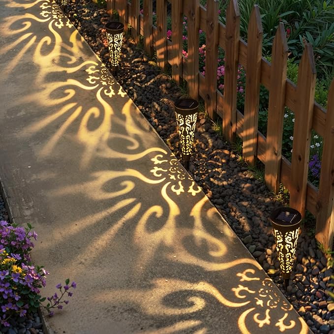 Go2garden 6Pcs Solar Lights Outdoor Garden Decor Gifts for Women Mom,Yard Decorations, Conical Garden Stakes for Patio, Lawn, Pathway, Landscape Lights Mothers' Day Birthday Gifts for Men(Black)