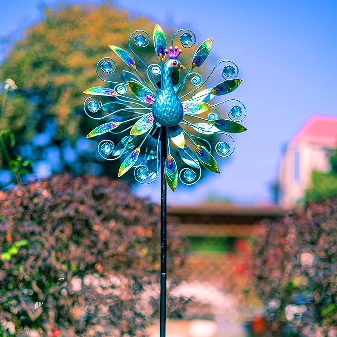 Outdoor Wind Spinner 58" Metal Peacock Wind Spinner Double Peacock Wind Sculpture for Garden Yard Patio Decoration