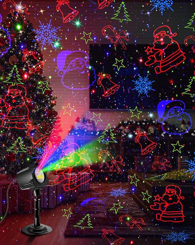 Laser Christmas Projector Lights Outdoor, 3 Color Laser Light Projector with Christmas Decorative Patterns, Waterproof, Indoor Holiday Decoration, Christmas Gift, Home Decor, Party, Garden (Black)