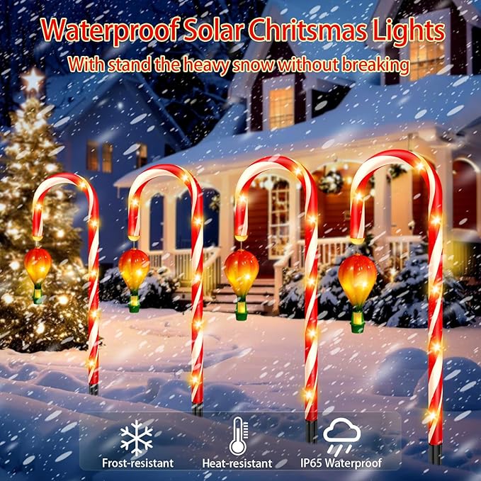 6 Pack Outdoor Christmas Decorations, 21" Solar Candy Cane Christmas Lights with Lantern and 90 Bright LED, Waterproof 8 Modes Outside Xmas Decorations for Outdoor Yard Garden Pathway