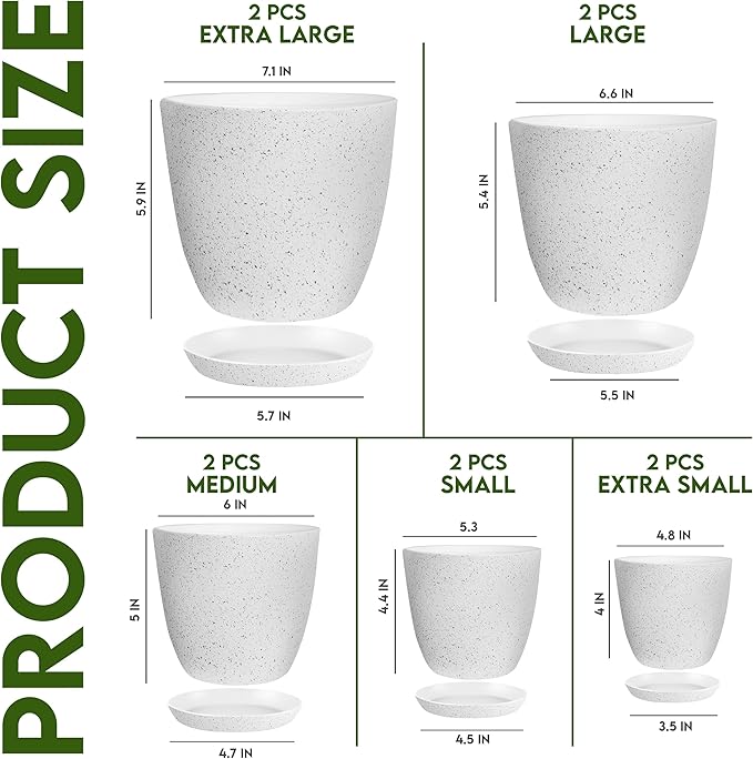 Utopia Home - Plant Pots Indoor with Drainage - 7/6.6/6/5.3/4.8 Inches Home Decor Flower Pots for Indoor Planter - Plastic Planters for Indoor Plants, Cactus, Succulents Pot (Spotty Grey, Pack of 10)