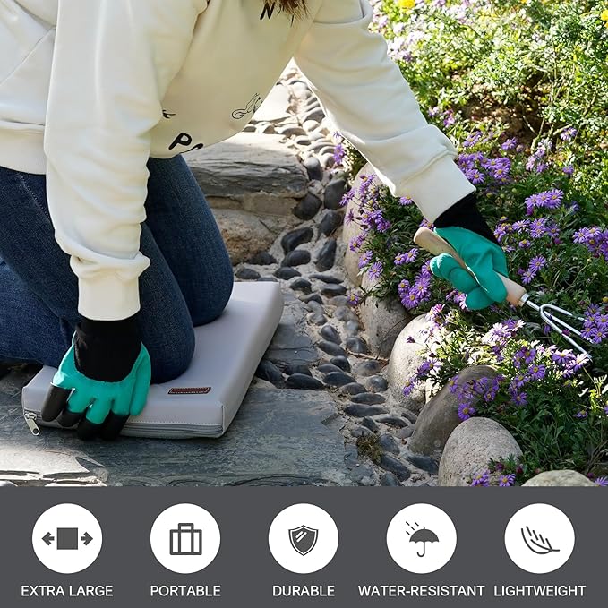 HappyPicnic Waterproof Garden Kneeling Pad - 2" Thick Soft Foam Kneeling Mat for Gardeners with Handle & Removable Cover, Knee Support for Bathing, Grey