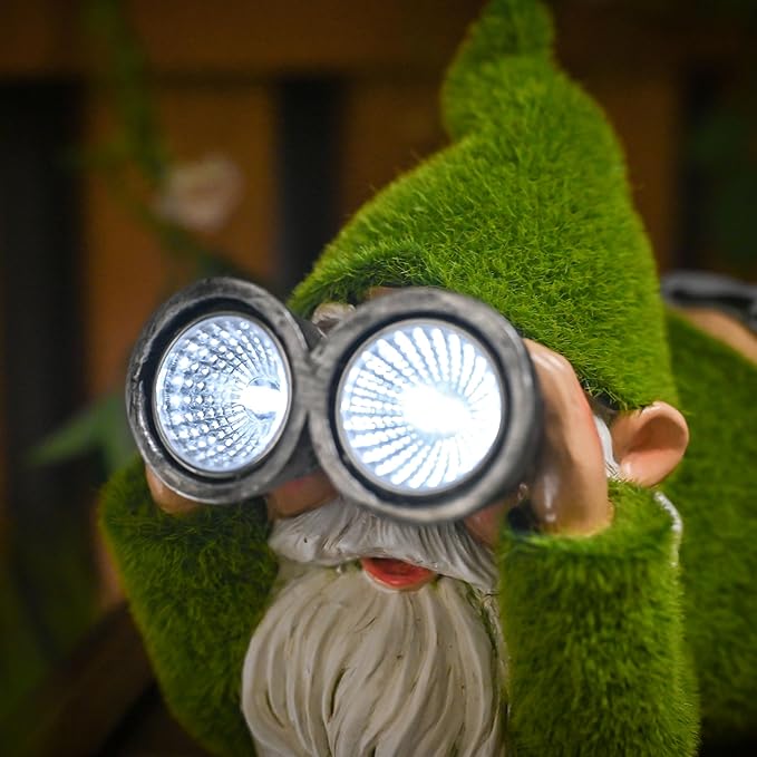 TERESA'S COLLECTIONS Funny Christmas Resin Outdoor Decorations for Yard with Solar Lights, Large Cute Flocked Garden Gnomes for Front Porch Patio, Ideal Gift for Women and Man 7.1"