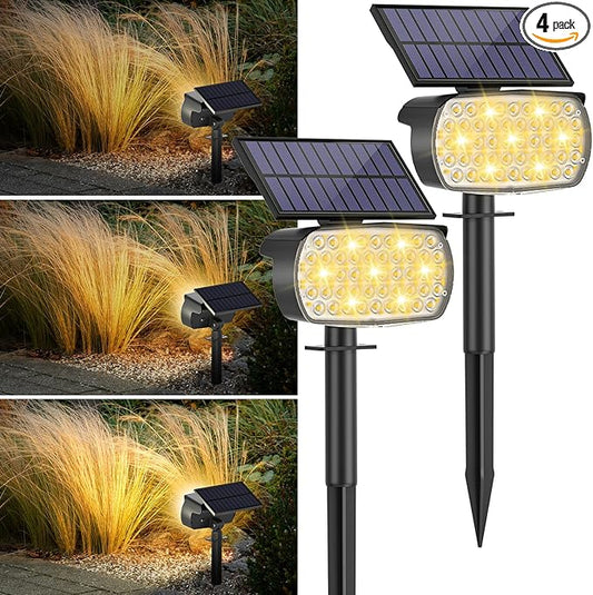 108 LED Solar Spot Lights Outdoor, IP65 Waterproof, 3 Modes Landscape Spotlights, Large Solar Panel Powered Lights for Garden Yard Pathway (Warm White/2 Pack)