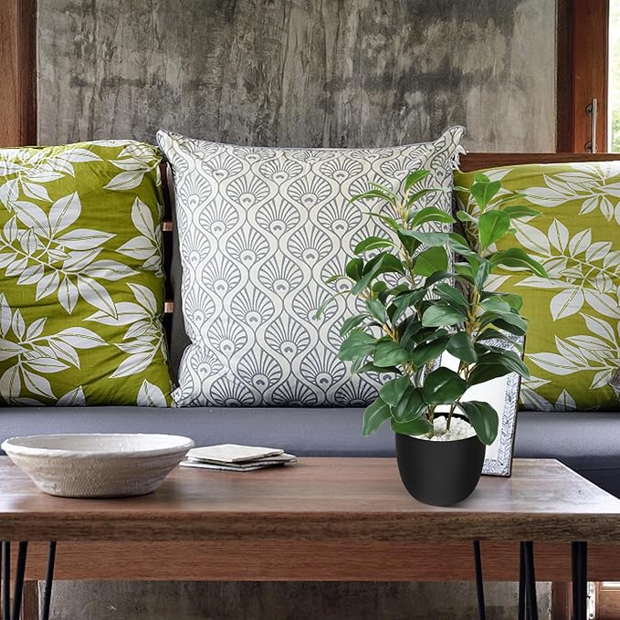 HUAESIN 17 inch Artificial Indoor Plants Faux Plant Peperomia Leaf Ficus Plant Realistic Small Fake Office Desk Tree for Home Kitchen Farmhouse Bathroom Bedroom Evergreen Decor