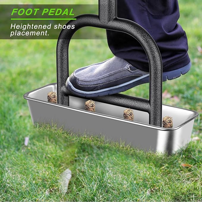 Dolibest Lawn Coring Aerator, Manual Grass Aerating Tool with Stainless Steel Soil Core Storage Tray, 4 Stainless Steel Corer Plug Aerator Tool, Garden Tool & Clean Hand Tool, Improve Lawn Health