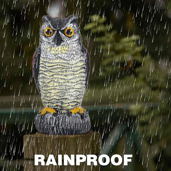 3 Pack Fake Owl Decoy to Keep Birds Away - Plastic Horned Owl Statues Bird Scarecrow Deterrents for Pigeon Hawk Squirrels Woodpecker, Halloween Decoration, Bird Scare Devices for Garden Outdoor Yard