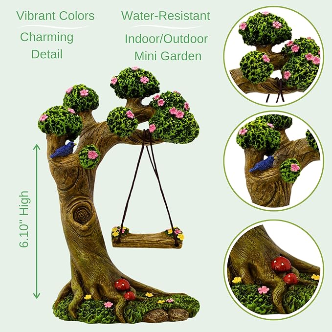 Fairy Garden Accessories Outdoor - Fairy Garden Kit with Fairies for Fairy Garden - Miniatures for an Outdoor Garden, a Fairy Tree Swing, Figurines & Puppy